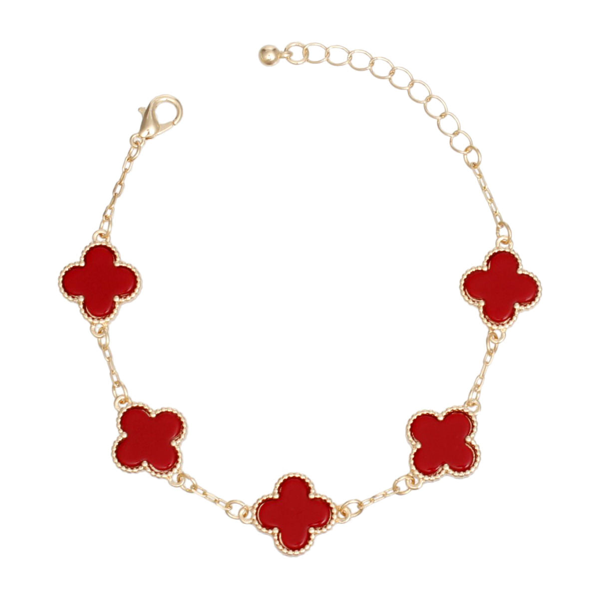 Bracelet Gold Red Quatrefoil Clover 5 Motifs