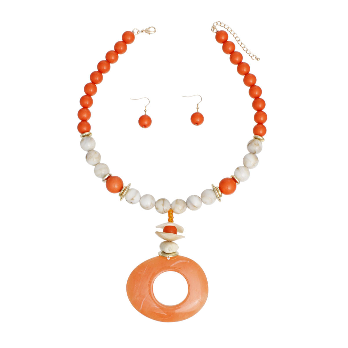 Pendant Orange Marble Bead Long Tribal Necklace