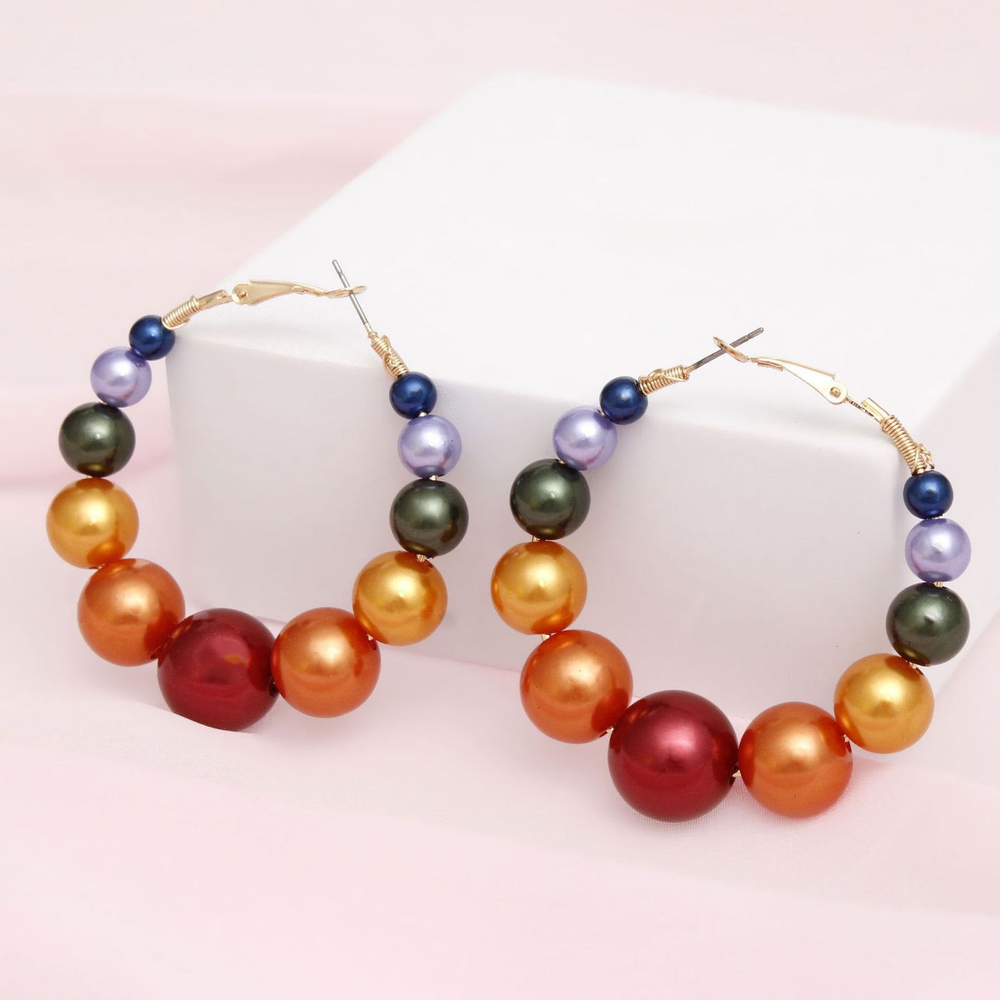Hoops Graduated Multicolor Pearl 55mm Earrings
