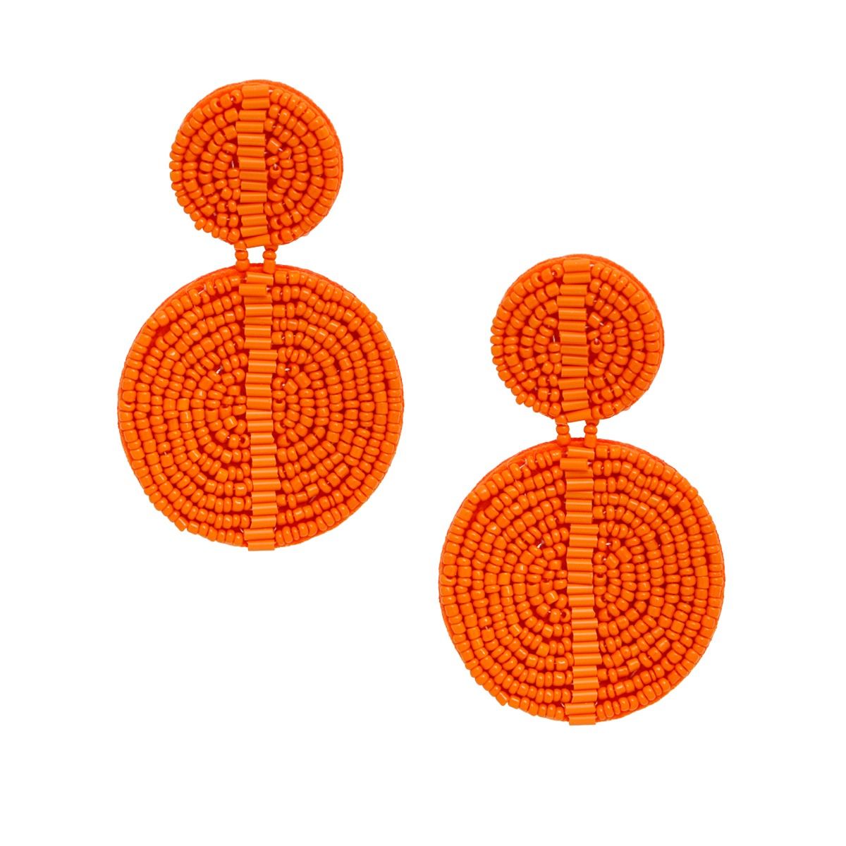 Drop Orange Seed Bead and Felt Circle Earrings