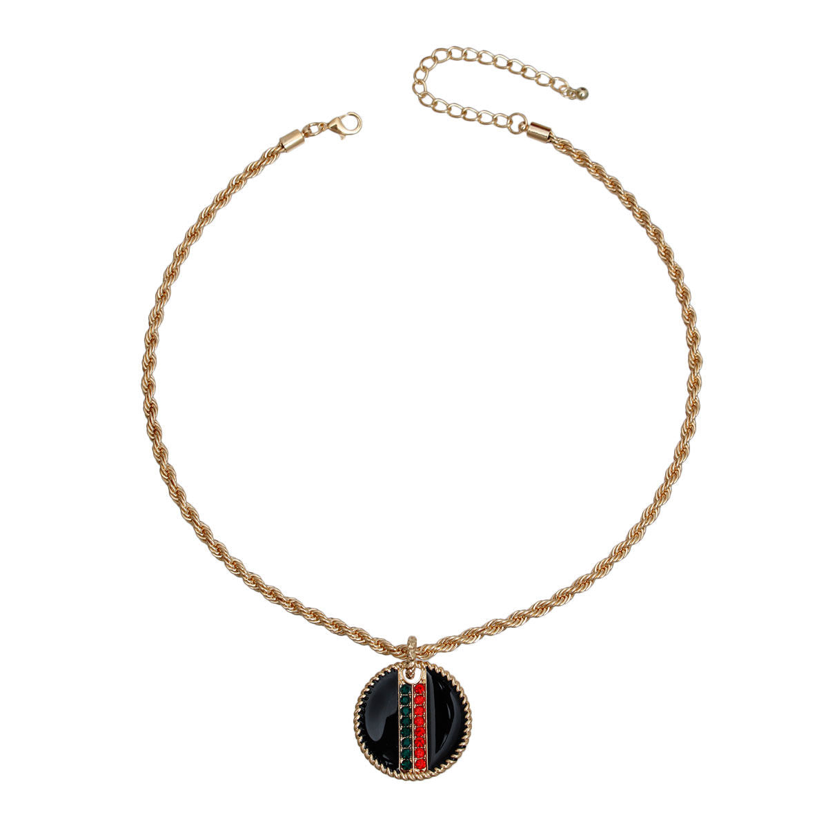 Black Stripe Pendant Gold Twisted Chain