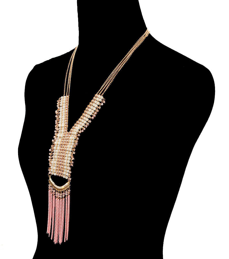 Pink Beads Drop Necklace Set