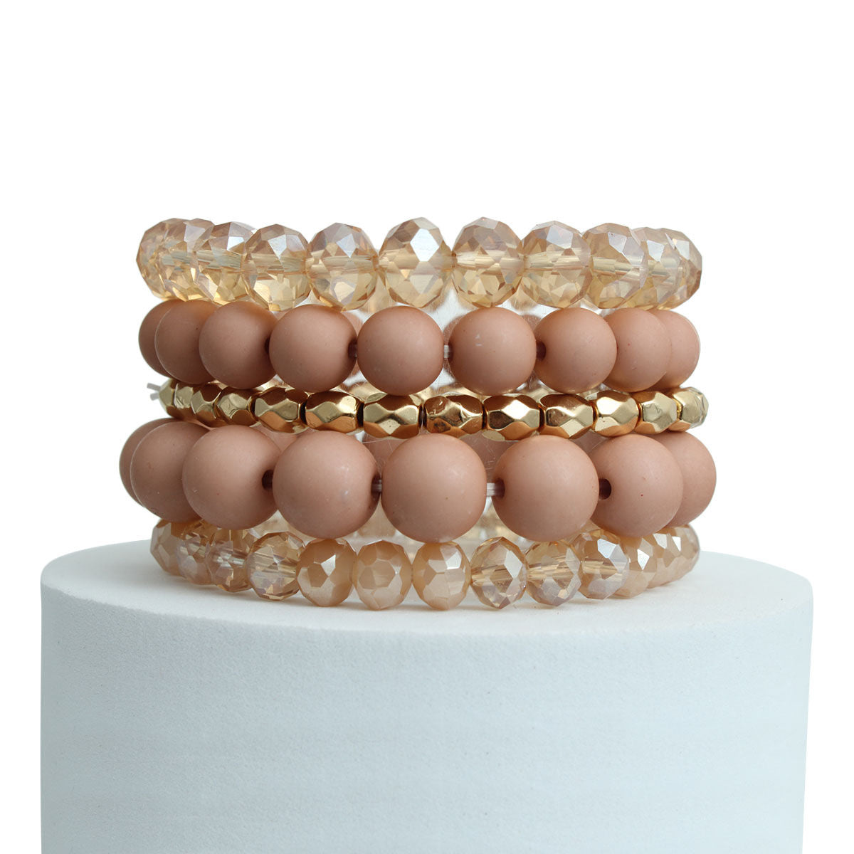 Matte Light Brown Ball and Glass Bracelets