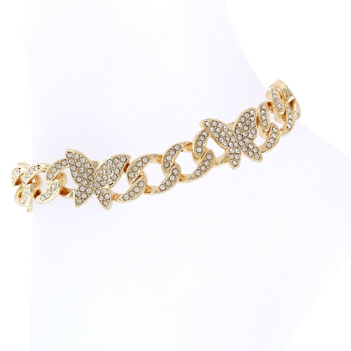 Gold Iced Cuban Butterfly Anklet