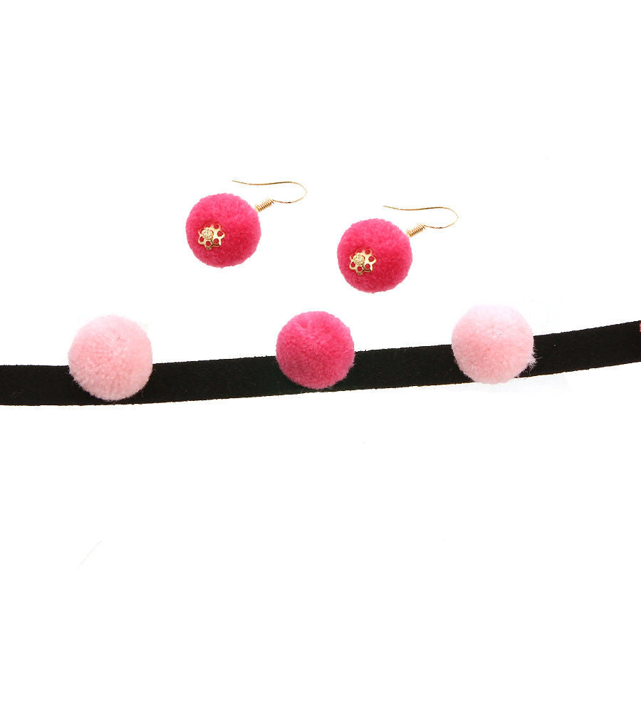 Pink Pom Pom Choker Set