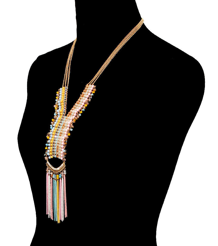 Multicolored Beads Drop Necklace Set