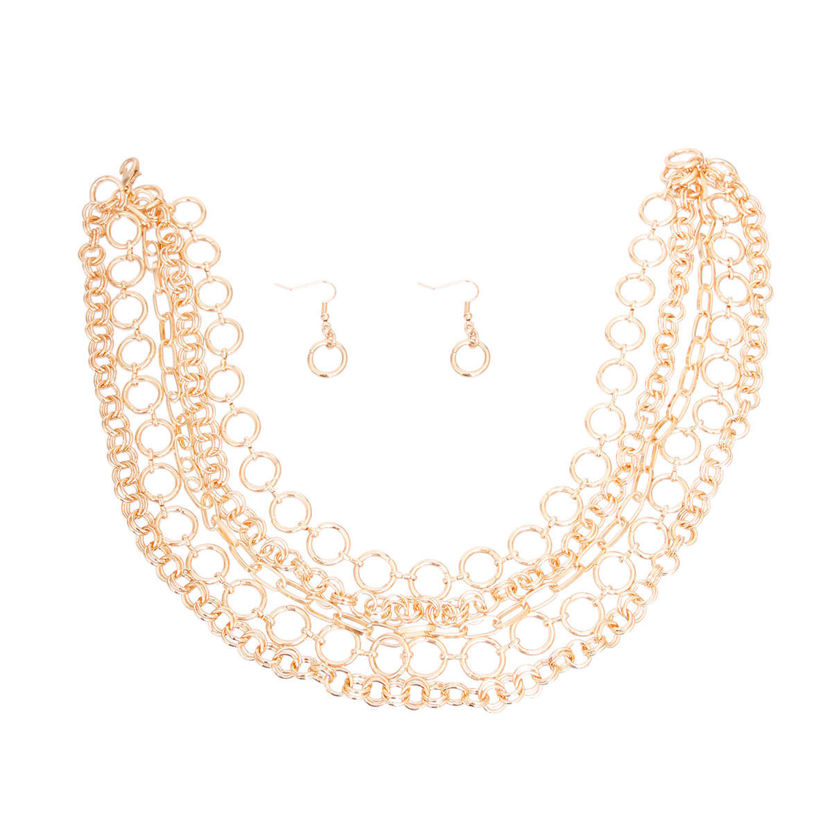 Gold Metal Round Link Layered Set