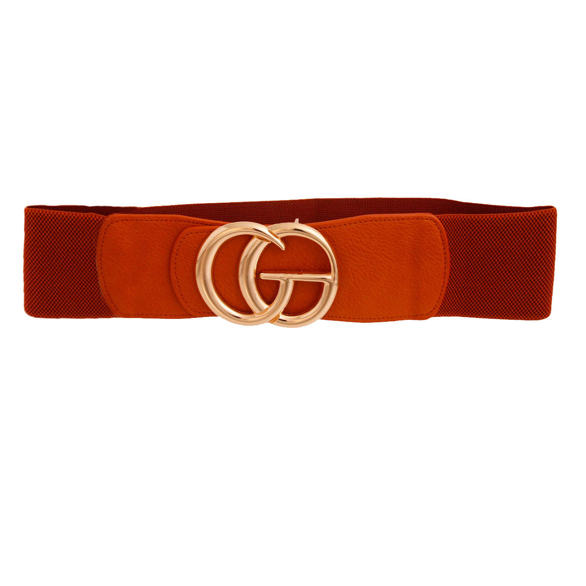 Camel and Gold Letter Wide Stretch Belt