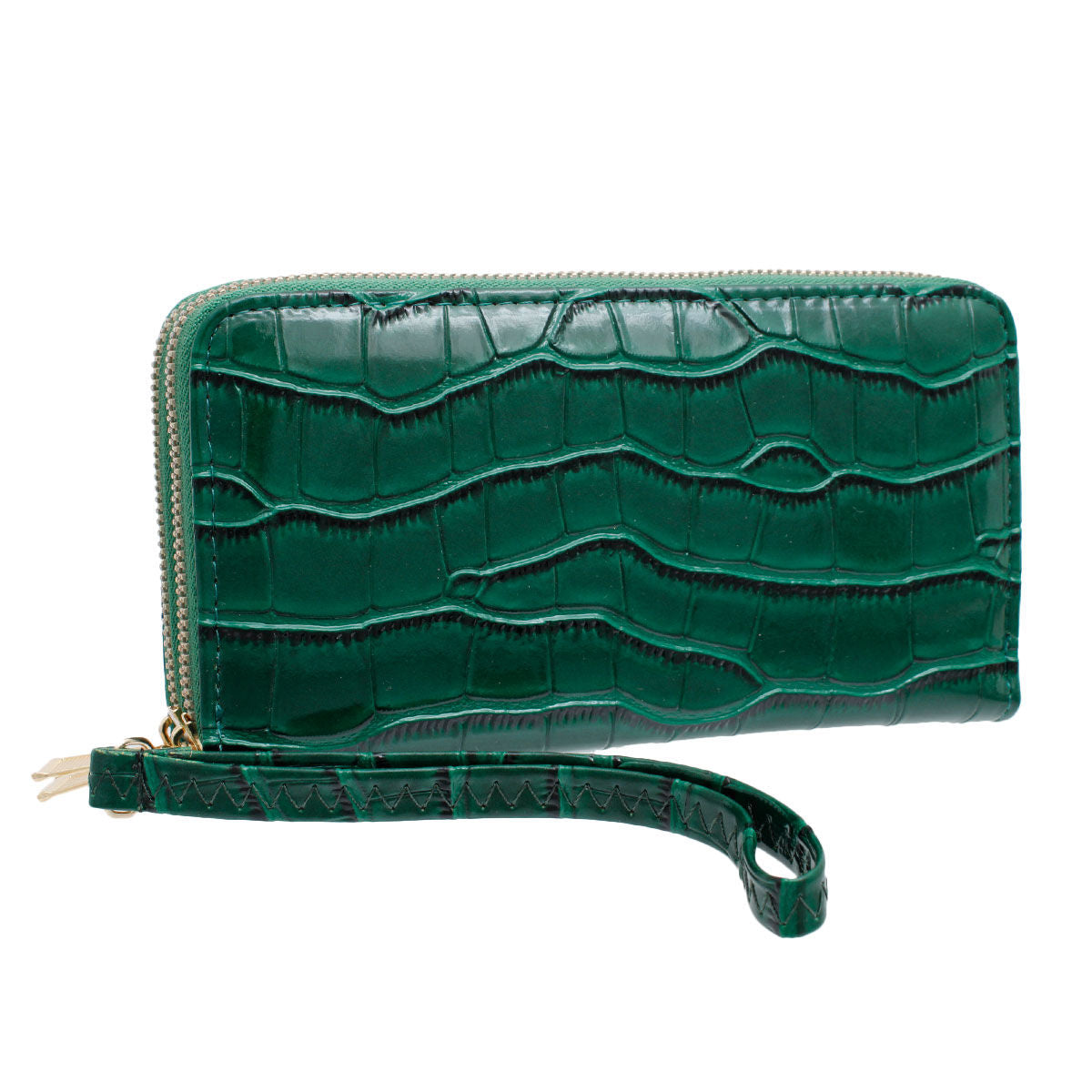 Dark Green Croc Double Zipper Wallet