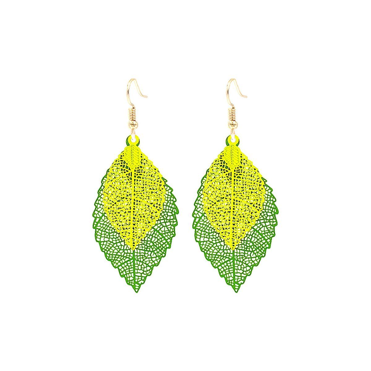 Green Filigree Double Leaf Earrings