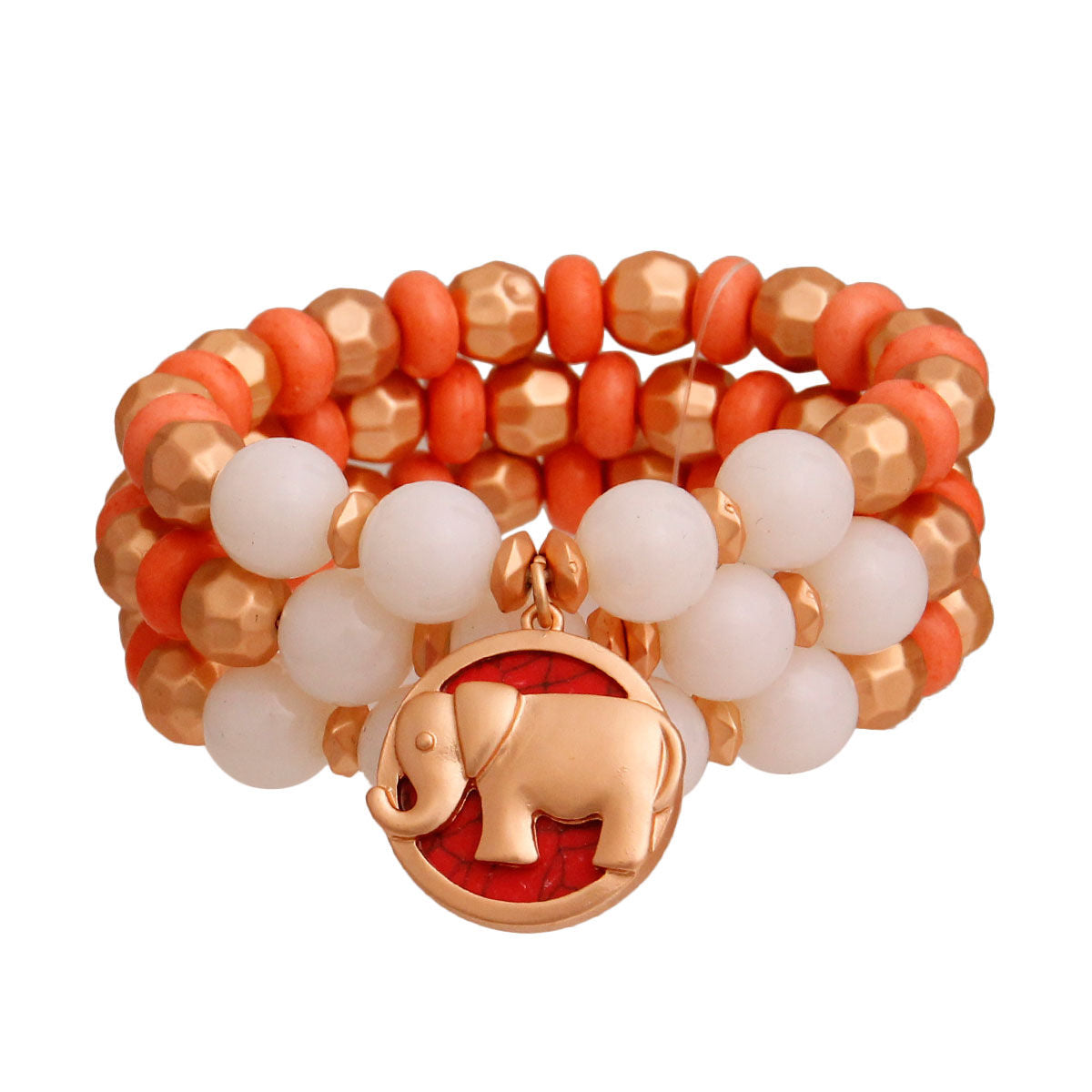 Coral Elephant Charm 3 Pcs Bracelets