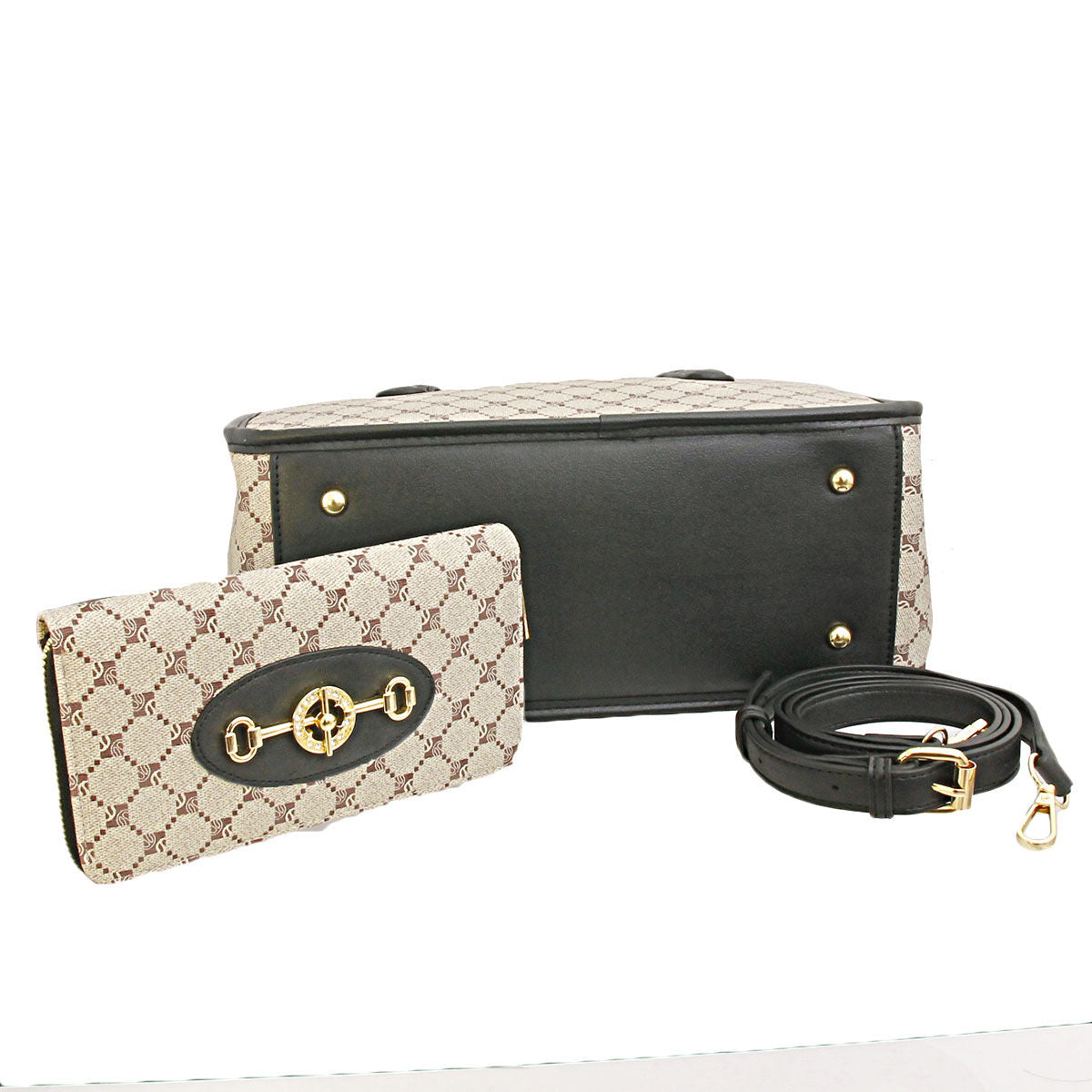 Designer Horsebit Black Snap Satchel Set