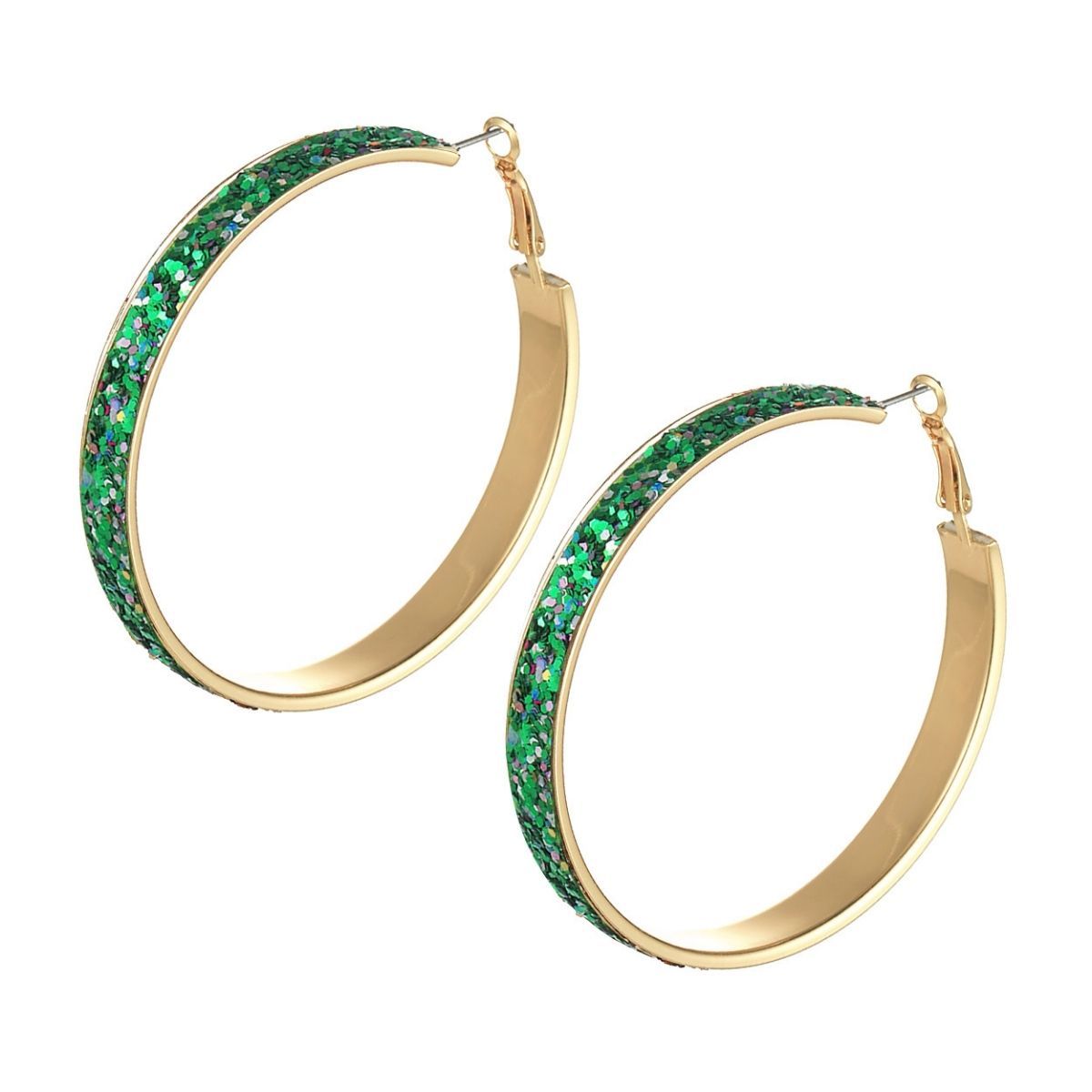 Green Glitter Wide Hoops