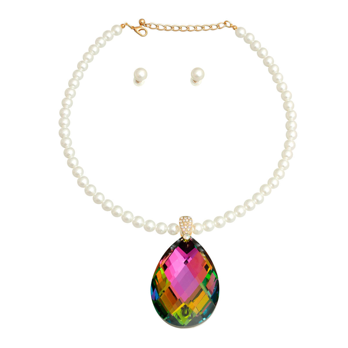 Pearl Pink Green Teardrop Necklace