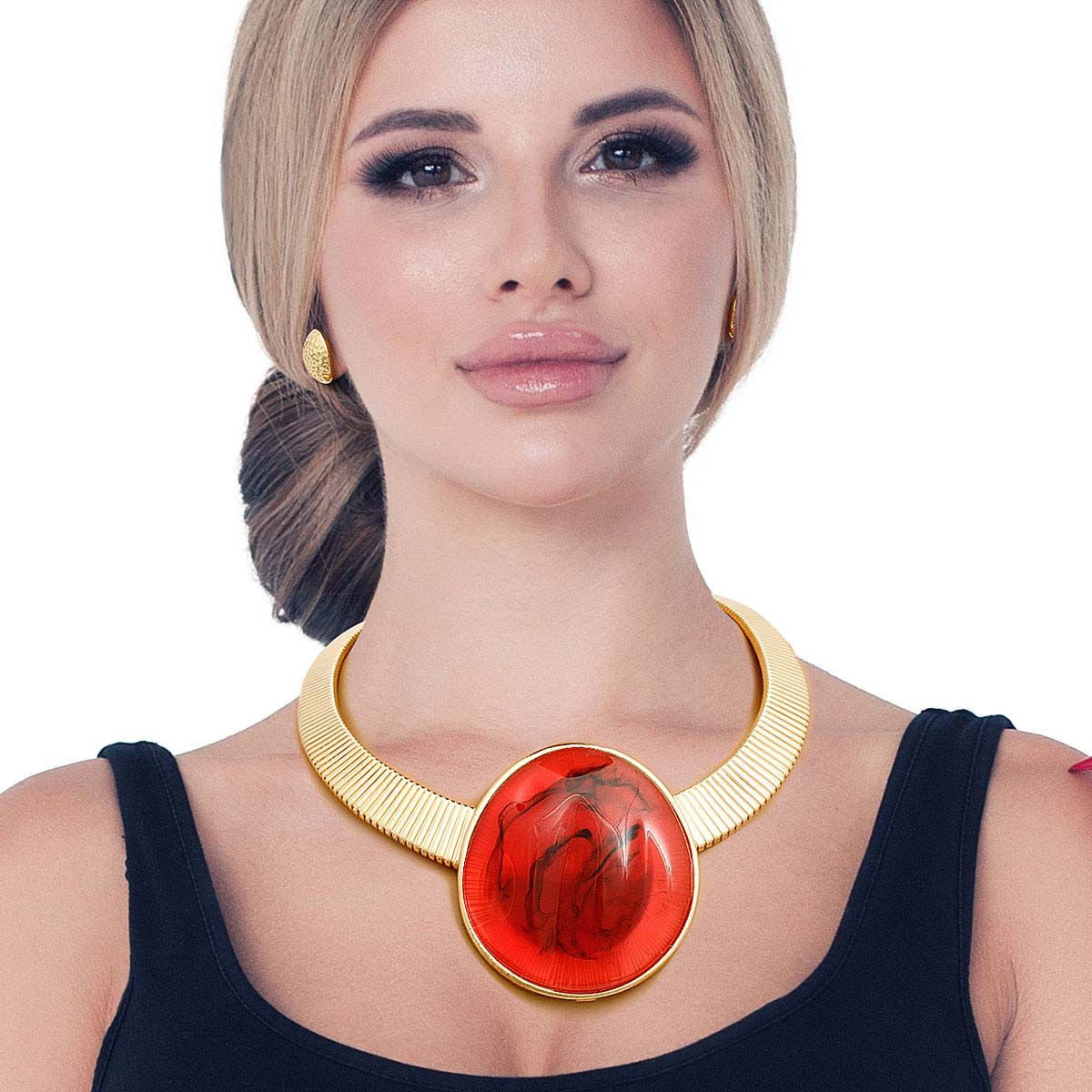 Gold Omega Round Red Resin Set