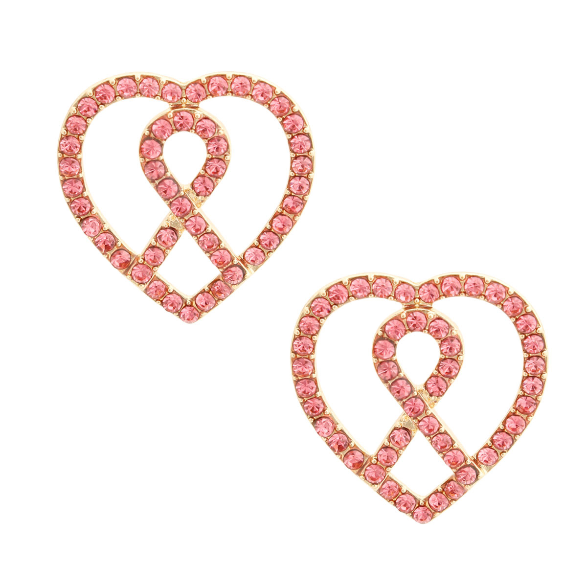 Pink Ribbon Pink Heart Studs