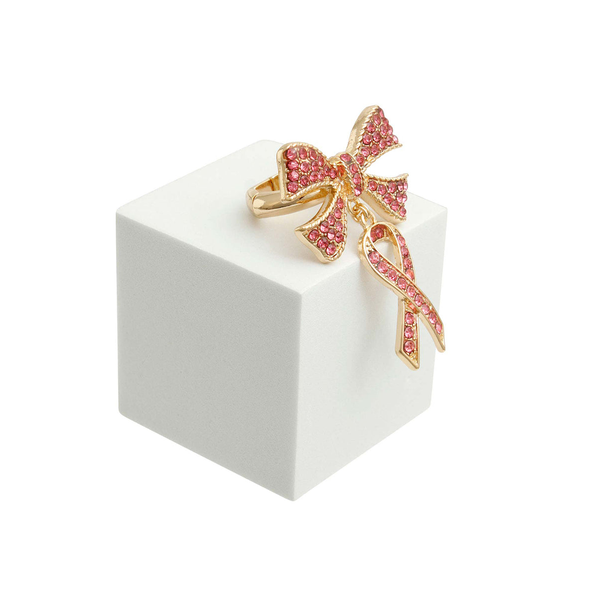 Double Pink Ribbon Gold Ring