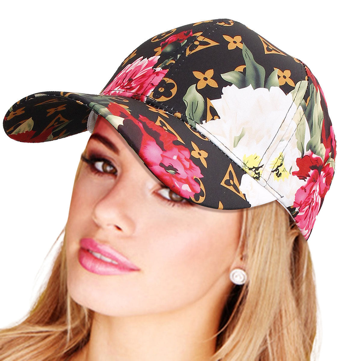 Black Monogram Flower Cap