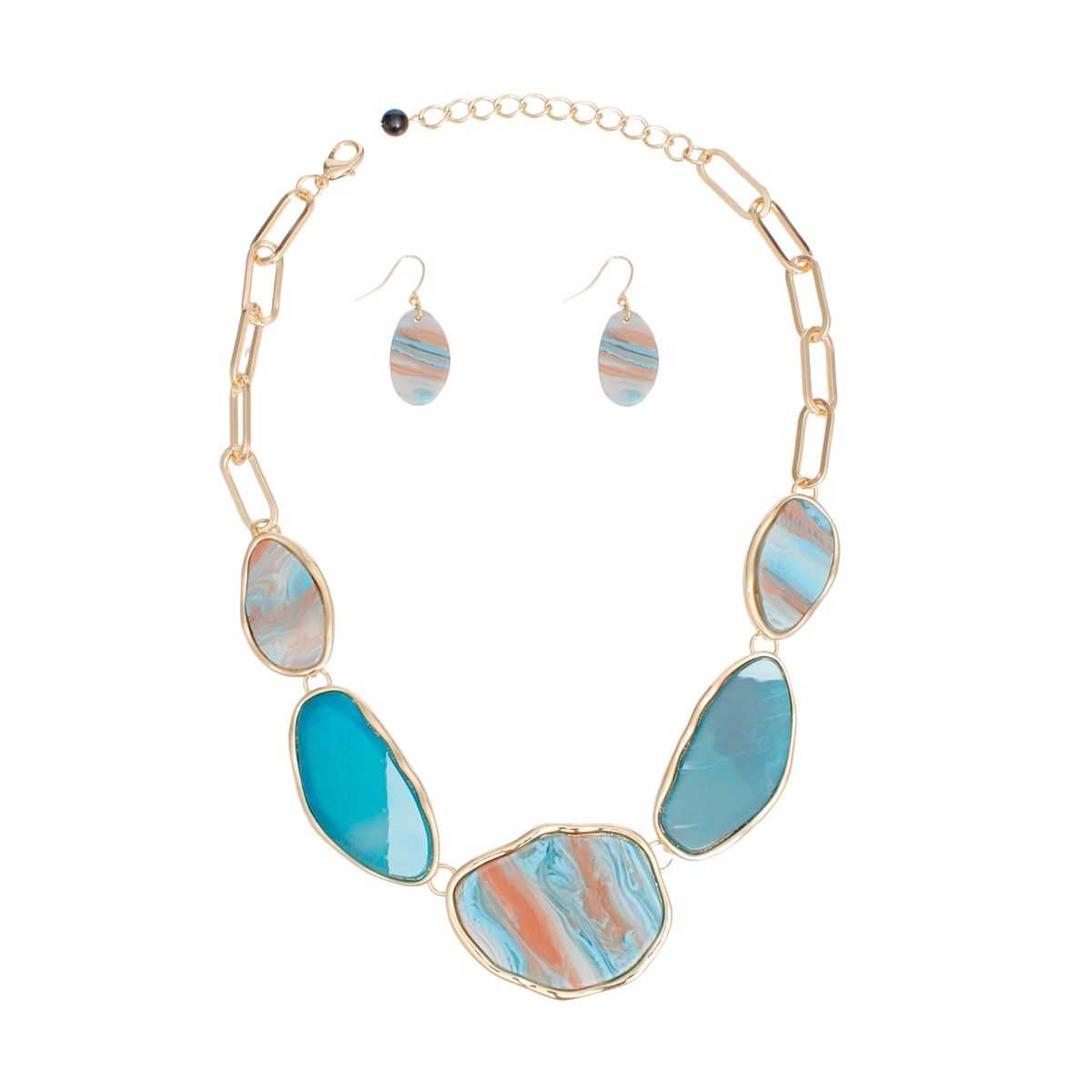 Collar Blue Agate Marbled Gold Necklace for Women