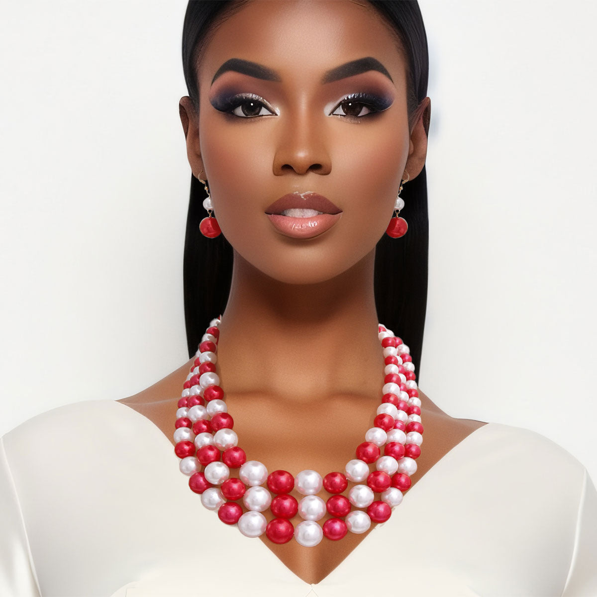 Dstr Set Red White Pearl 3 Layered DST Set|18 inches – thepinkladyboutique