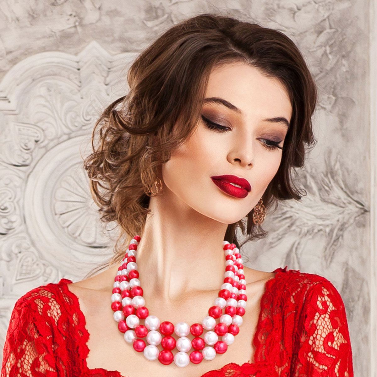 Dstr Set Red White Pearl 3 Layered DST Set|18 inches – thepinkladyboutique