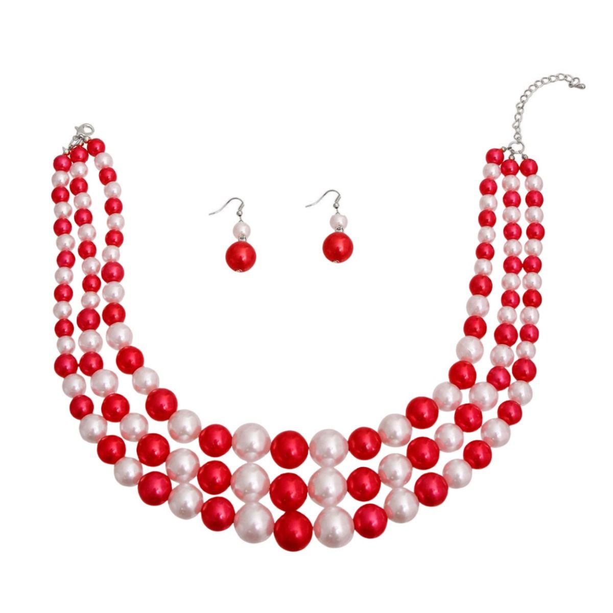 Dstr Set Red White Pearl 3 Layered DST Set|18 inches – thepinkladyboutique