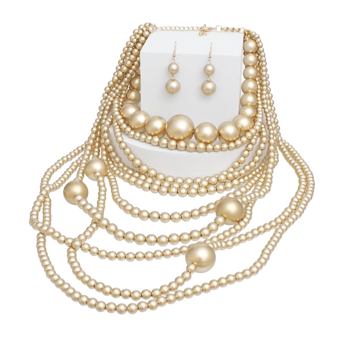 Pearl Jumbo Matte Gold 10 Strand Long Necklace