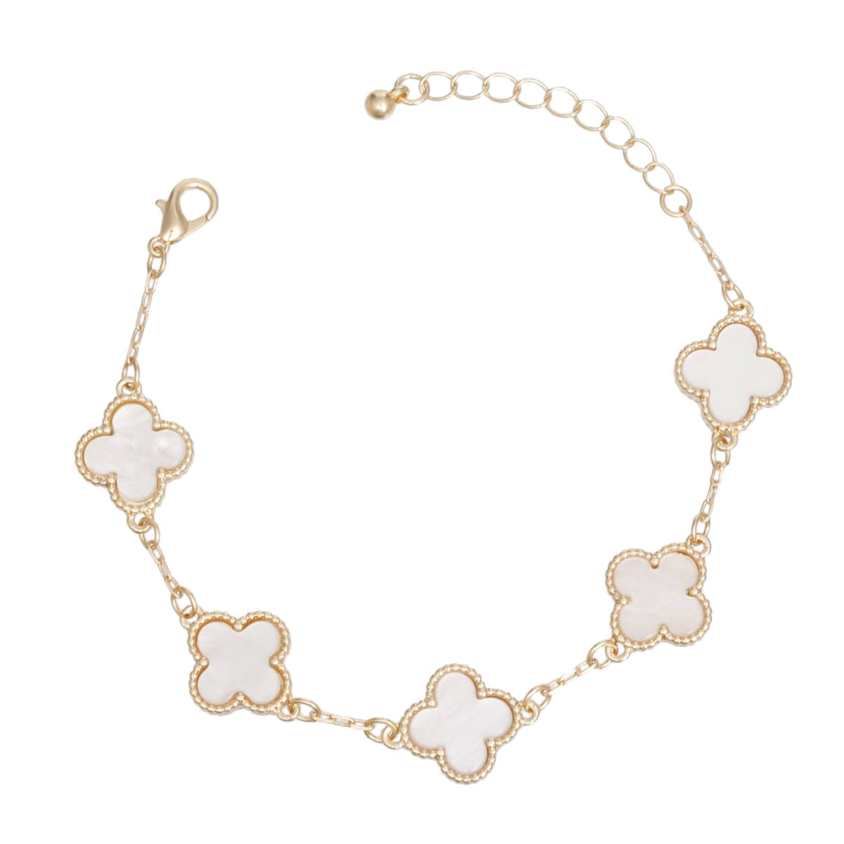 Bracelet Gold White Quatrefoil Clover 5 Motifs