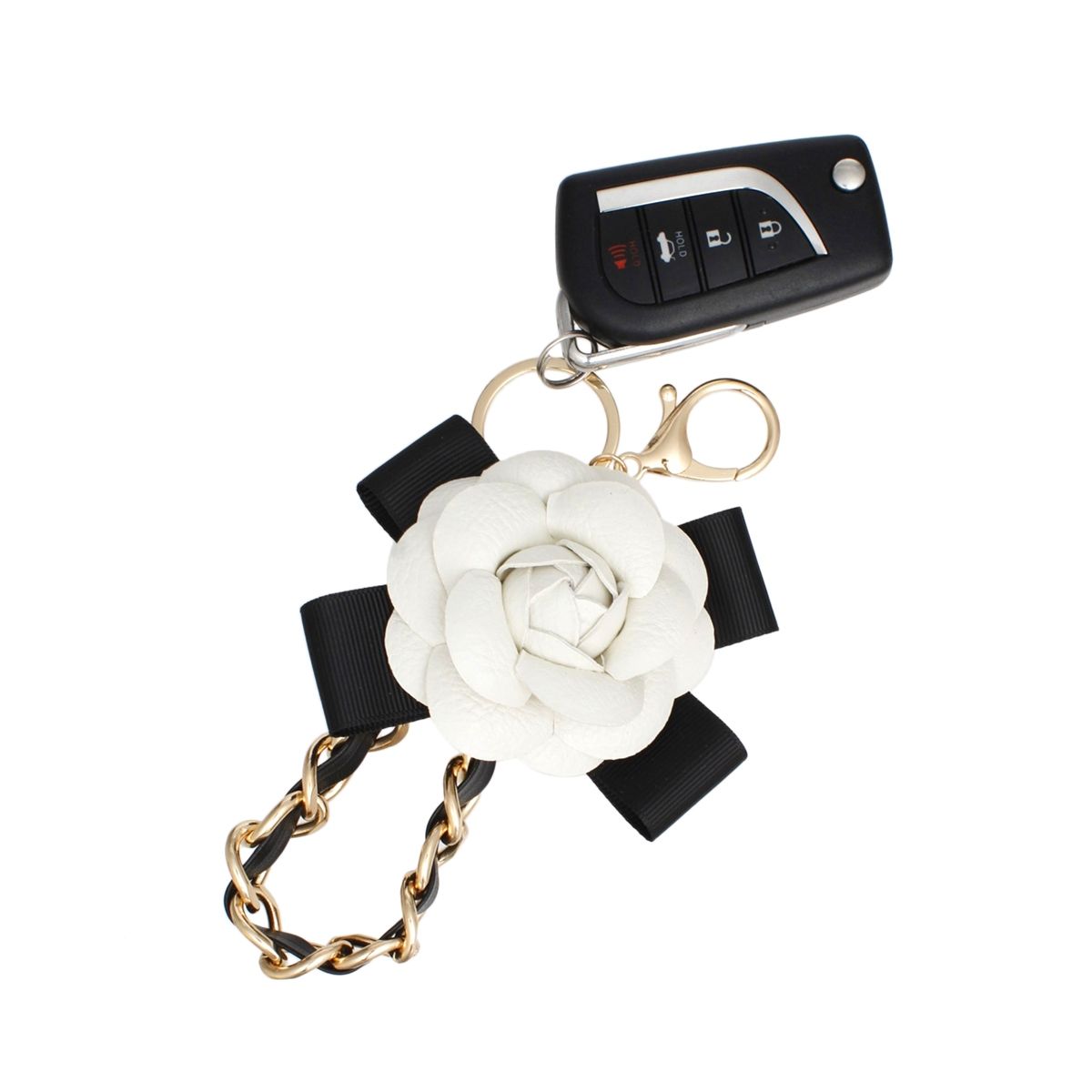 Keychain White Camellia Gold Chain Handbag Clip