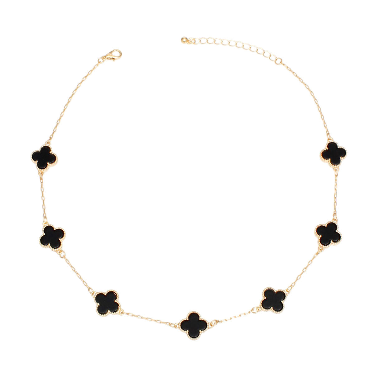 Necklace Gold Black Quatrefoil Clover 7 Motifs
