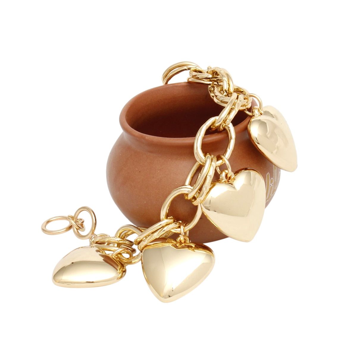 Charm Chunky Gold Puffy Heart Toggle Bracelet