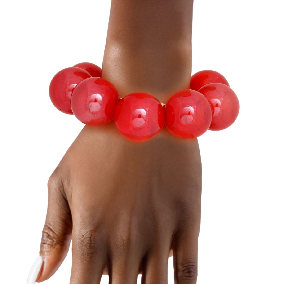 Bracelet Swirled Red Marble Bubble Ball Bead