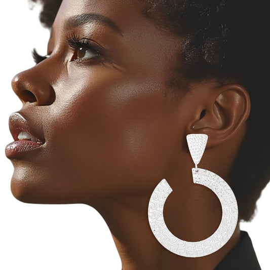 Drop Silver Metal Greek Key C Shaped Earring Women