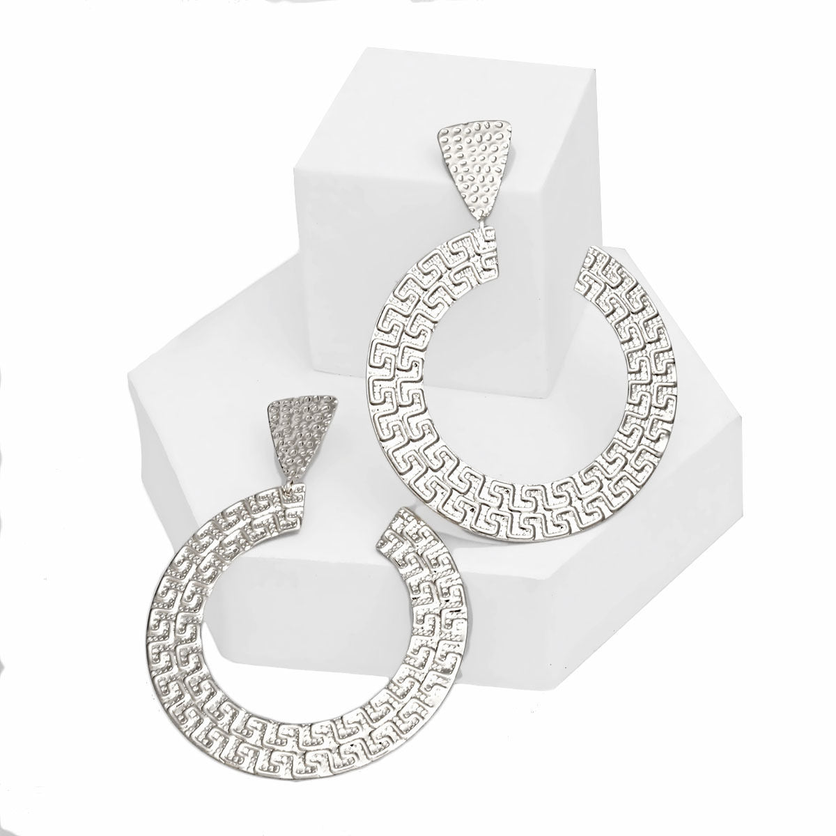 Drop Silver Metal Greek Key C Shaped Earring Women