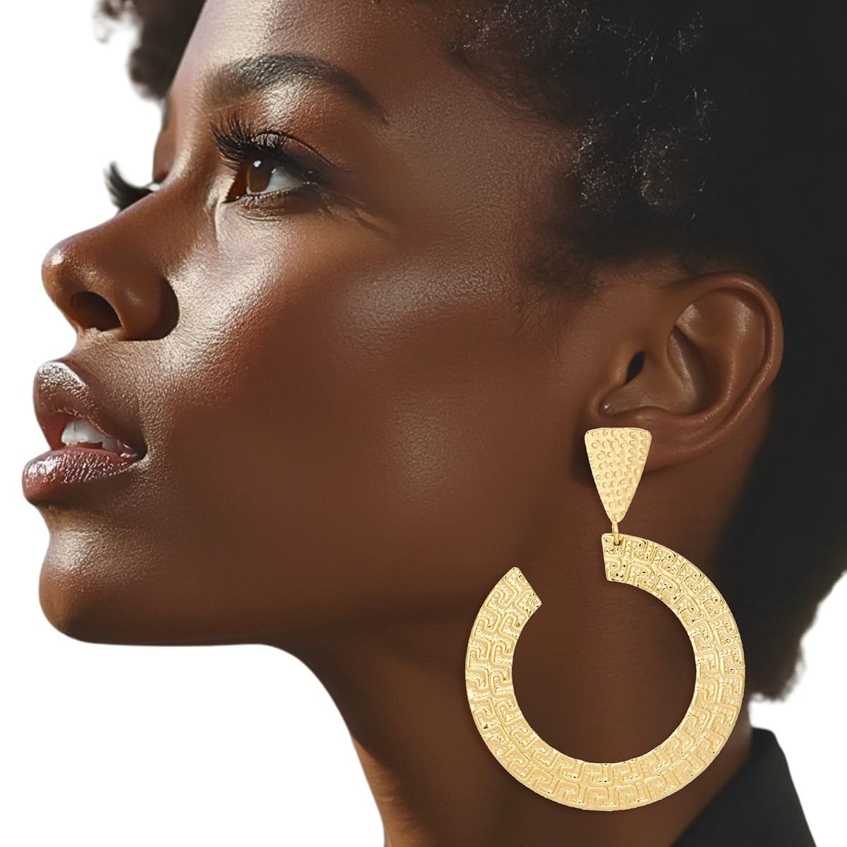 Drop Gold Metal Greek Key C Shaped Earrings Women