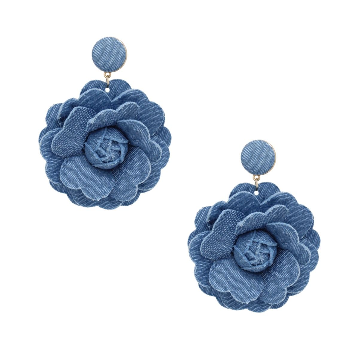 Drop Large Denim Blue Flower Earrings for Women