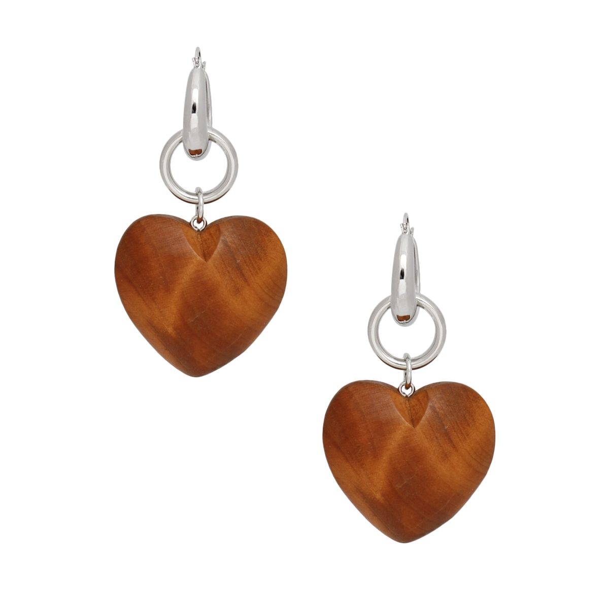 Hoops Large Wooden Heart Silver Earrings for Women