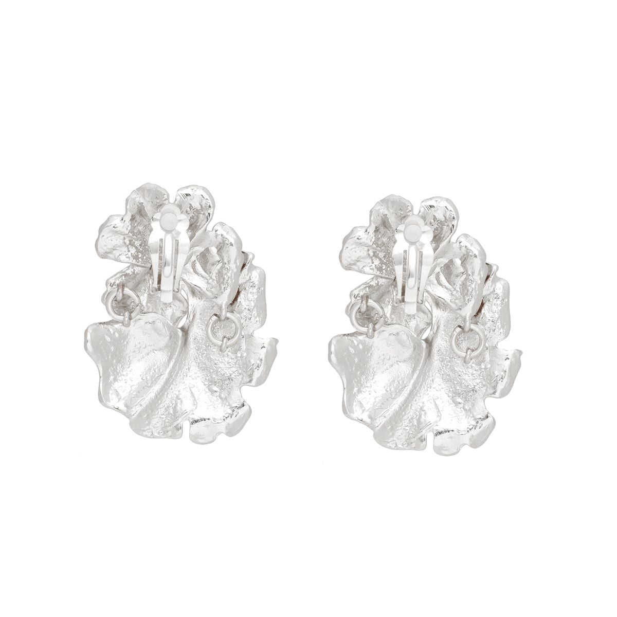 Clip On Silver Metal Linked Flowers Earrings Women