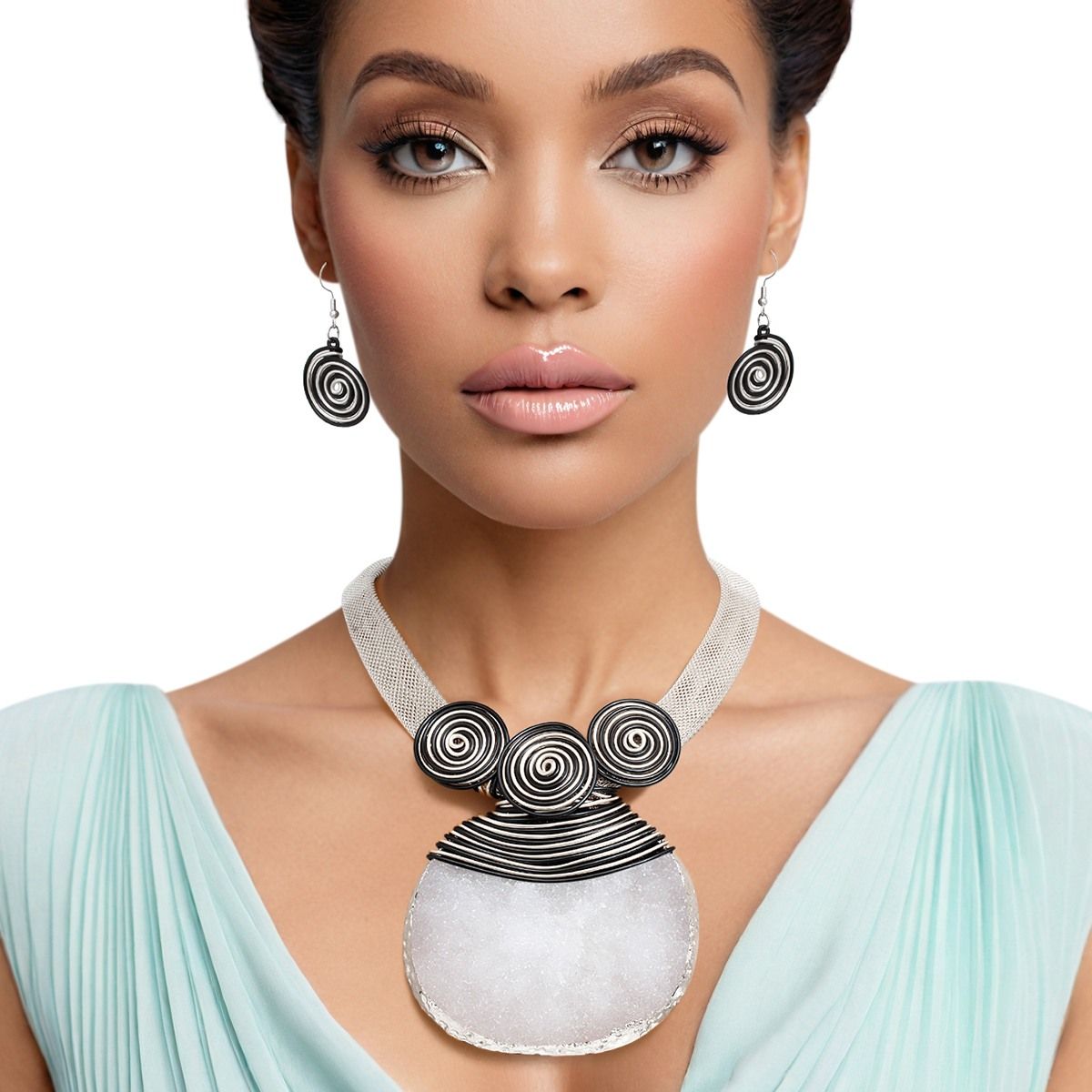 Pendant White Druzy Stone Wire Tribal Necklace