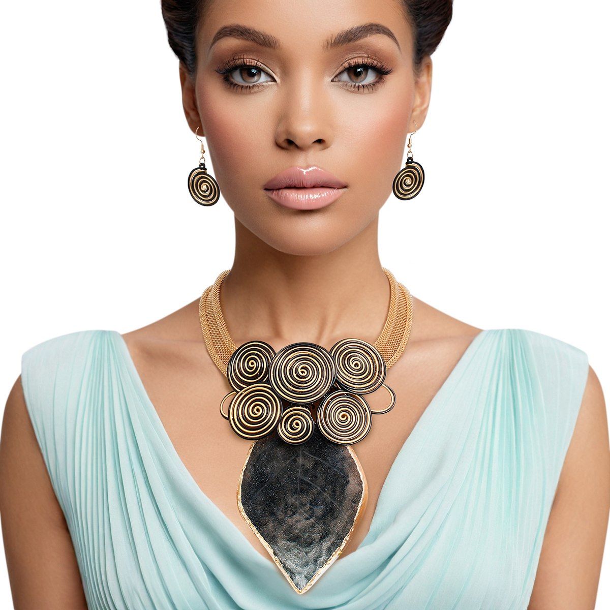 Pendant Black Resin Leaf Wire Tribal Necklace