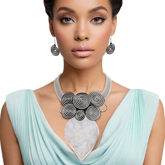 Pendant White Resin Leaf Wire Tribal Necklace