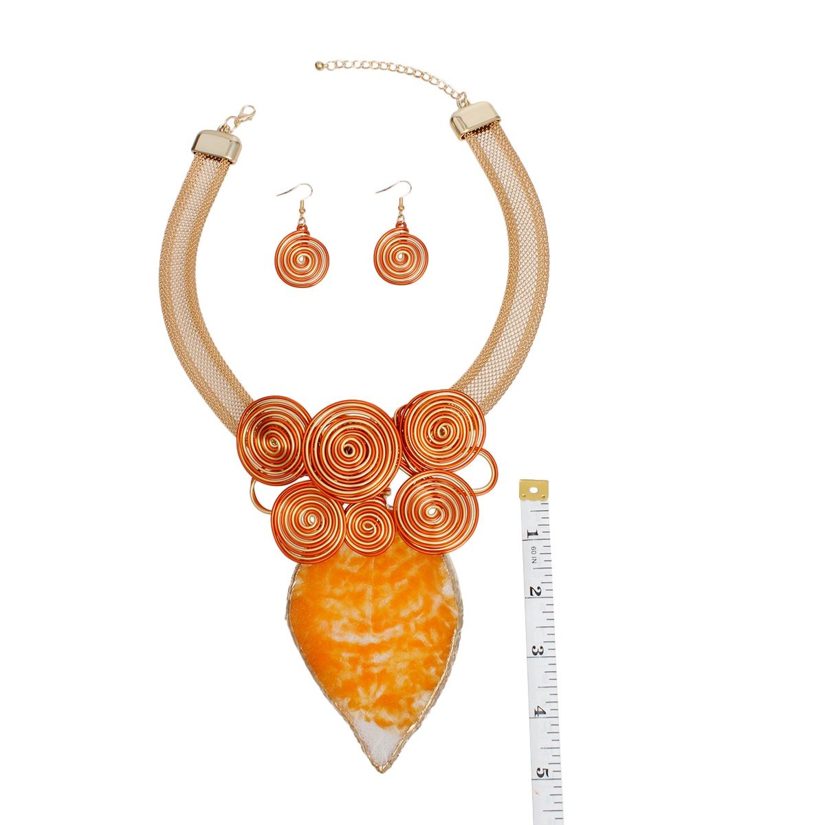 Pendant Orange Resin Leaf Wire Tribal Necklace