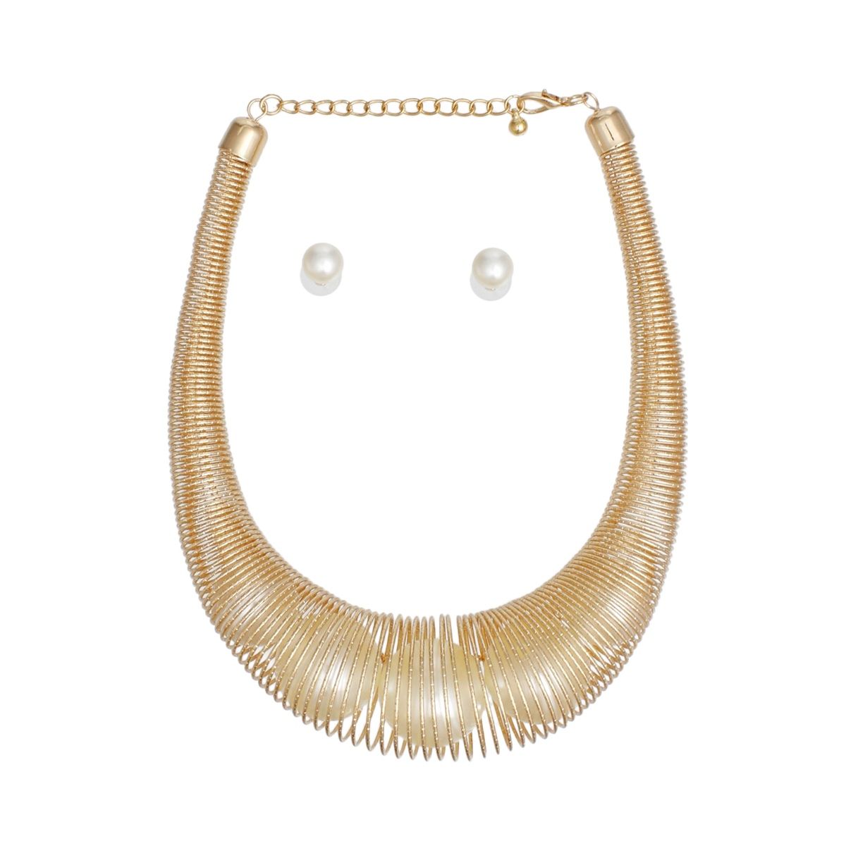 Collar Gold Spring Chain Pearl Filled Necklace