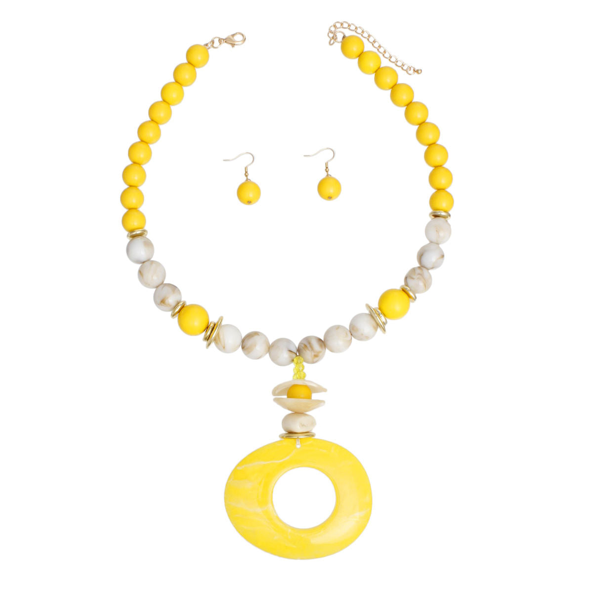 Pendant Yellow Marble Bead Long Tribal Necklace