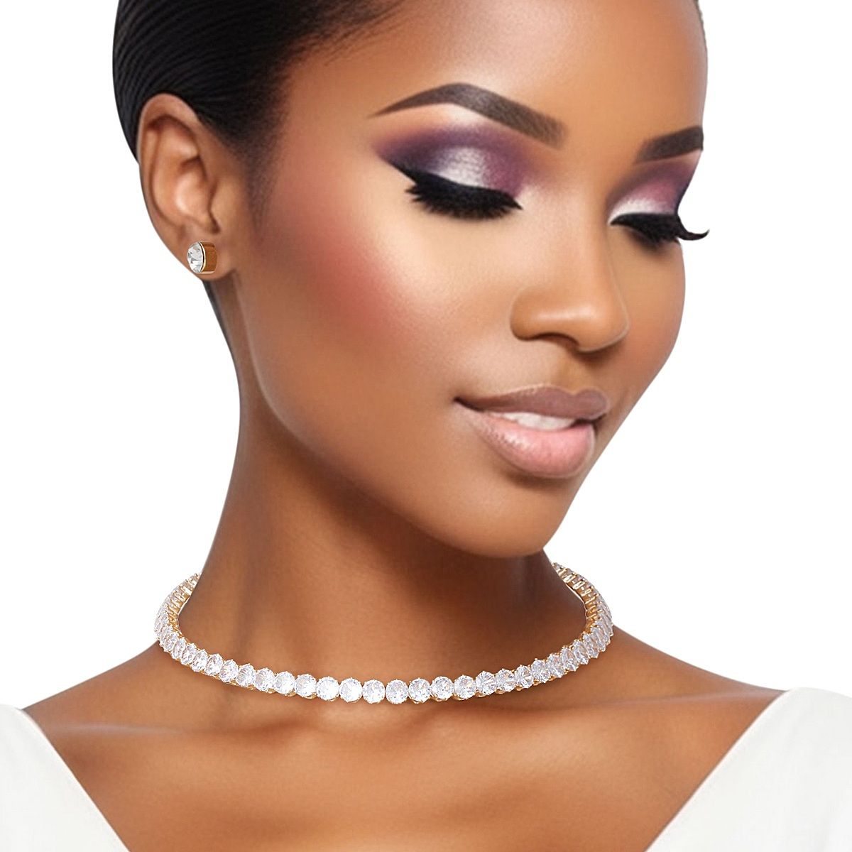 Memory Wire Choker Gold Rhinestone Wrap Necklace