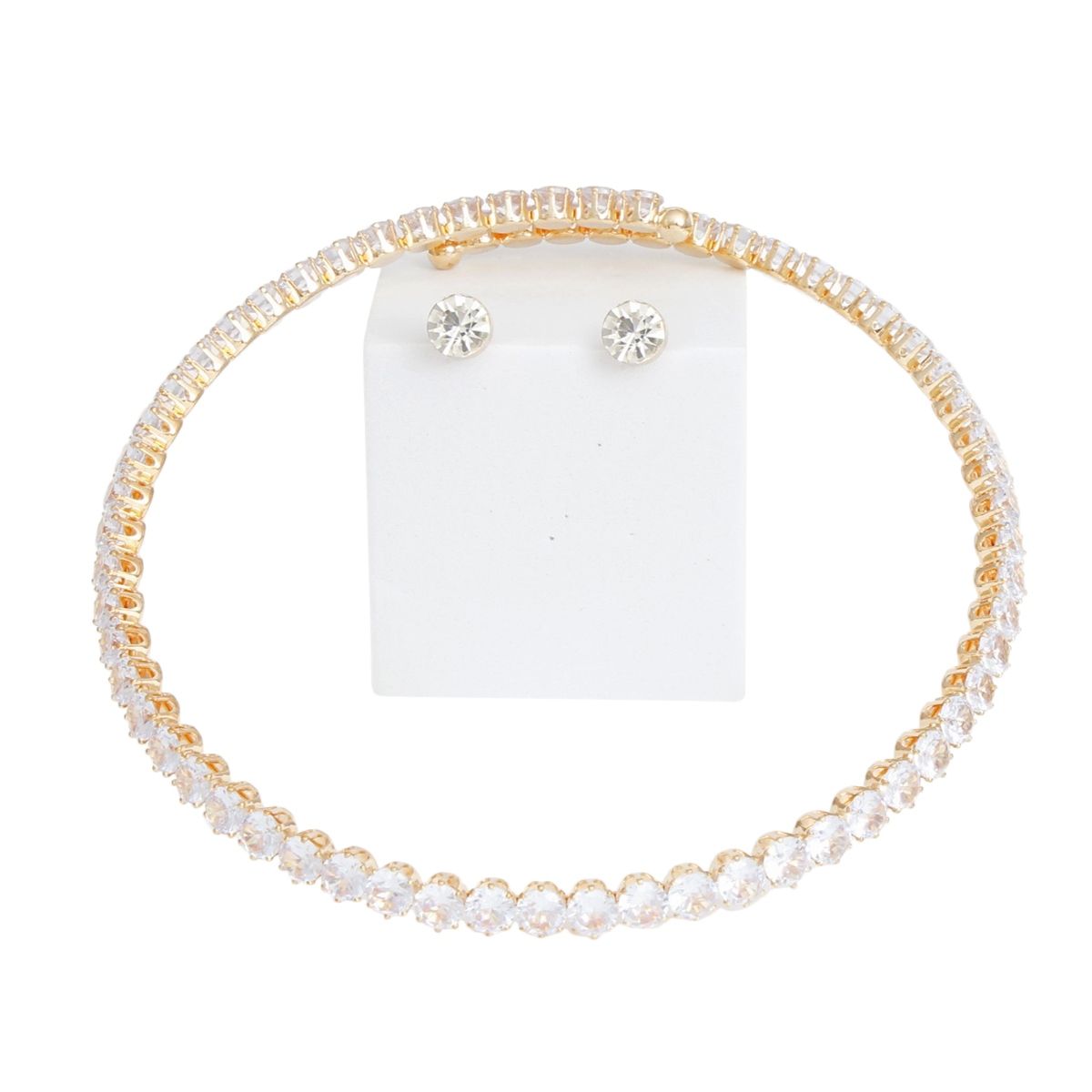 Memory Wire Choker Gold Rhinestone Wrap Necklace