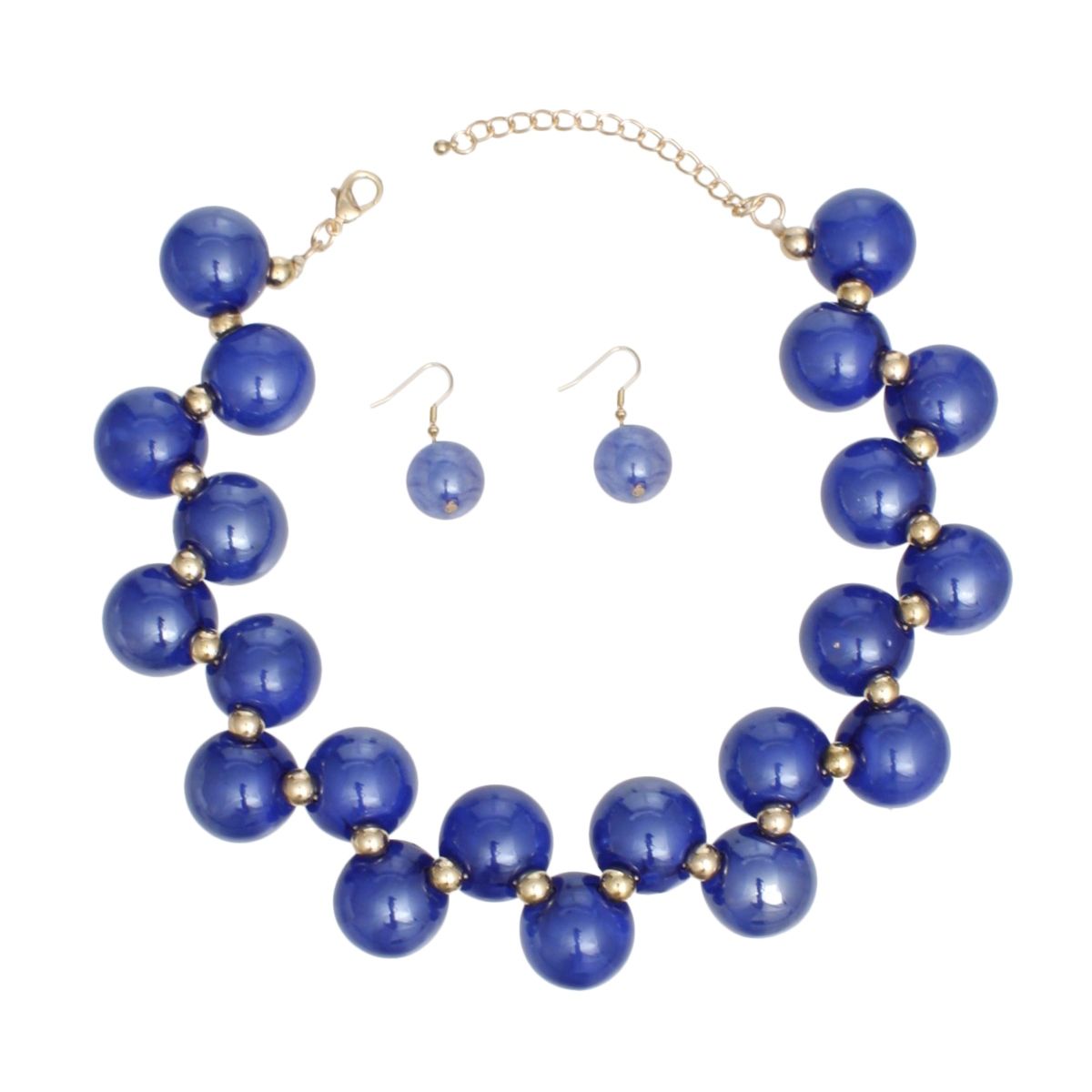 Necklace Blue Swirled Marble Bubble Ball Bead Set