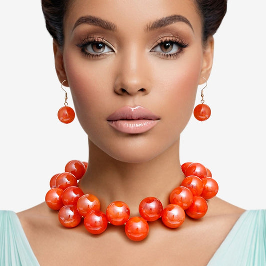 Necklace Orange Swirled Marble Bubble Ball Bead