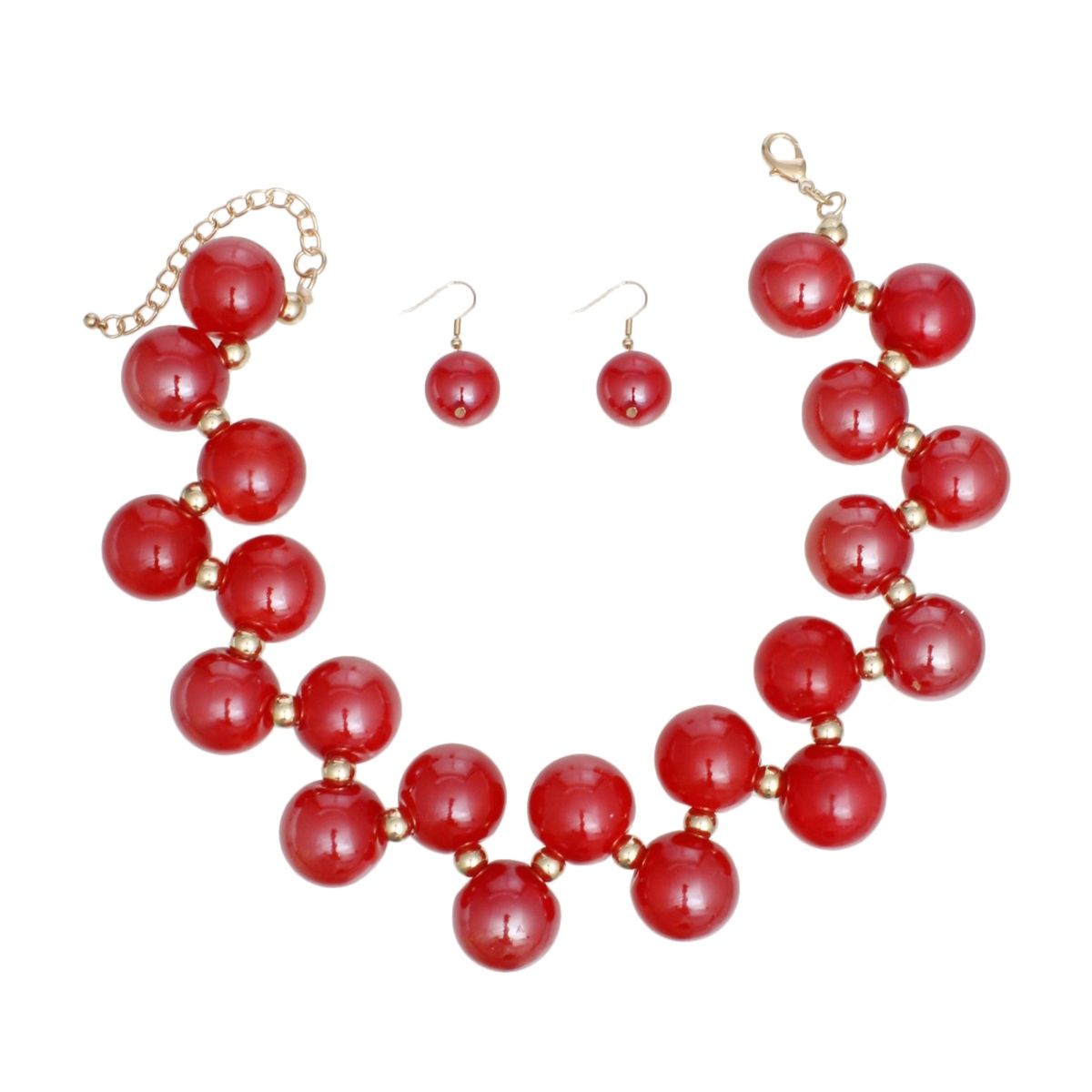 Necklace Red Swirled Marble Bubble Ball Bead Set