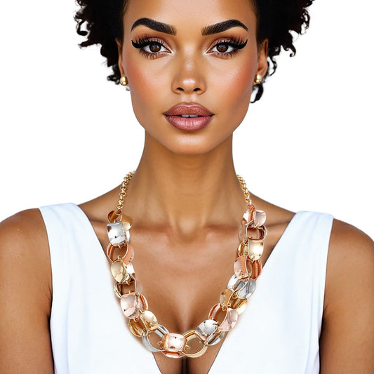 Chain Polished Multi Tone Oval Link Long Necklace